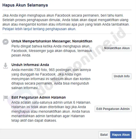 4. Konfirmasi Menonaktifkan Akun Facebook Sementara Konfirmasi Menonaktifkan Akun Facebook Sementara