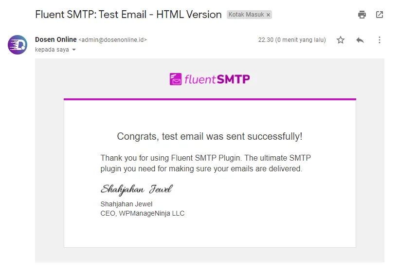 Hasil Email Test SMTP Hasil Email Test SMTP