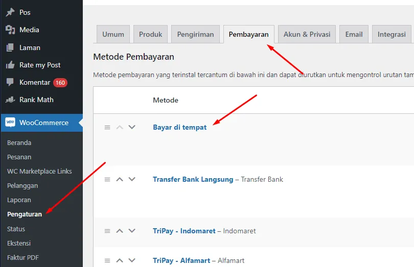 Menu COD WooCommerce