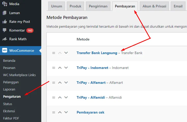 Menu Pembayaran Transfer Bank