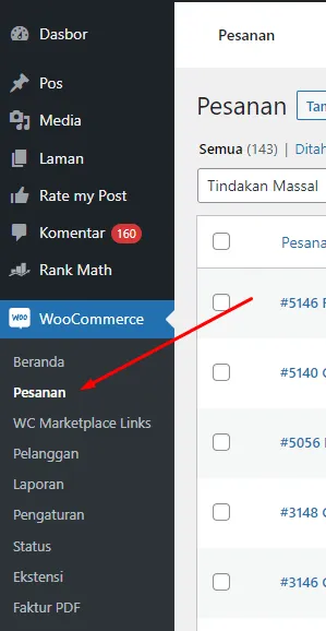 Menu Pesanan WooCommerce Menu Pesanan WooCommerce