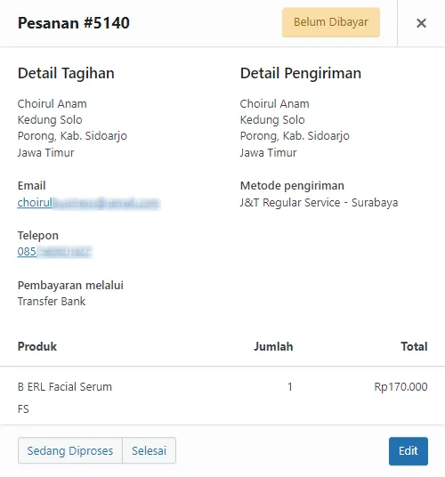Pratinjau Detail Pesanan WooCommerce Pratinjau Detail Pesanan WooCommerce